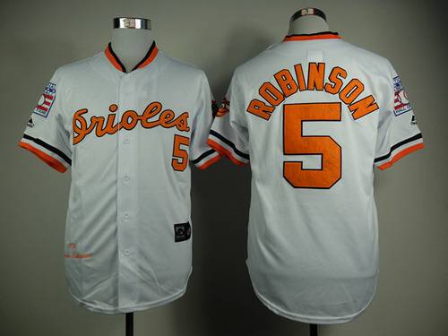 Men's Baltimore Orioles #5 Brooks Robinson 1970 Hall of Fame White Throwback Jersey