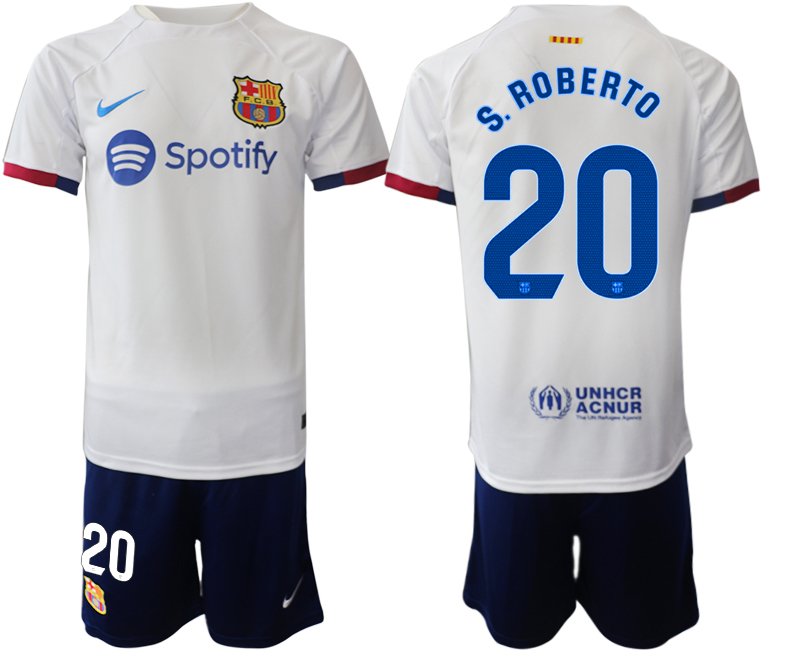 Barcelona away 20# S.ROBERTO White 2023-24 Suite Soccer jerseys