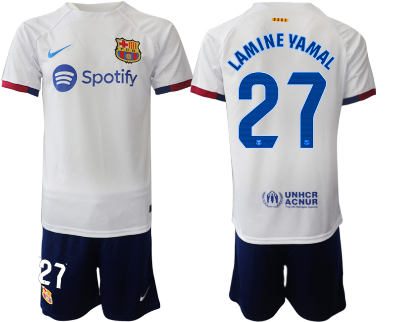 Barcelona away 27# LAMINE YAMAL White 2023-24 Suite Soccer jerseys