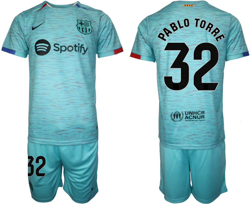 Barcelona away 32# PABLO TORRE Blue 2023-24 Suite Soccer Jerseys