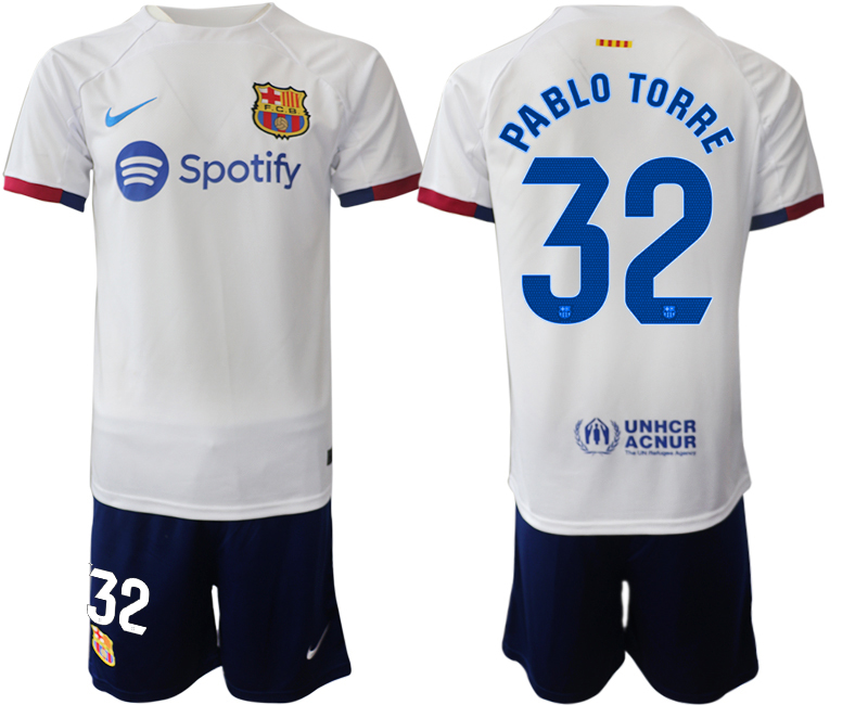 Barcelona away 32# PABLO TORRE White 2023-24 Suite Soccer jerseys