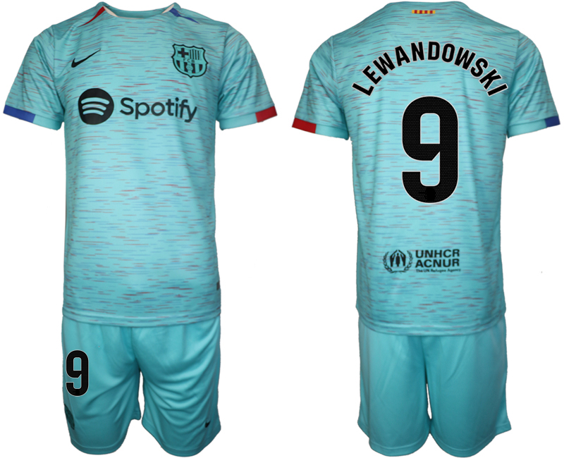 Barcelona away 9# LEWANDOWSKI Blue 2023-24 Suite Soccer Jerseys