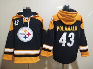 Big Size Men's Pittsburgh Steelers #43 Troy Polamalu Black Ageless Must-Have Lace-Up Pullover Hoodie