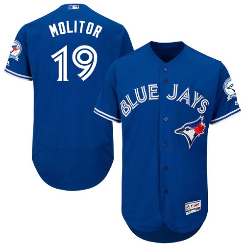 Blue Jays 19 Paul Molitor Blue With 40th Anniversary Patch Flexbase Jersey