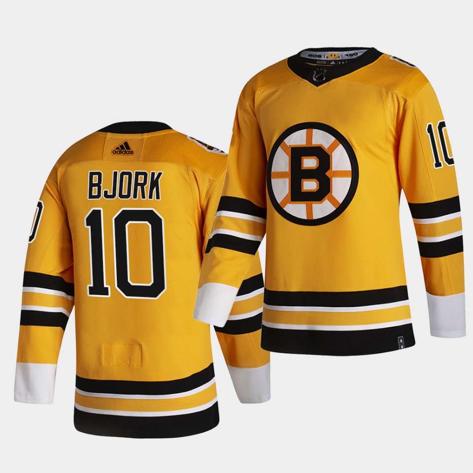 Boston Bruins #10 Anders Bjork 2021 Reverse Retro Gold Authentic Jersey Gold