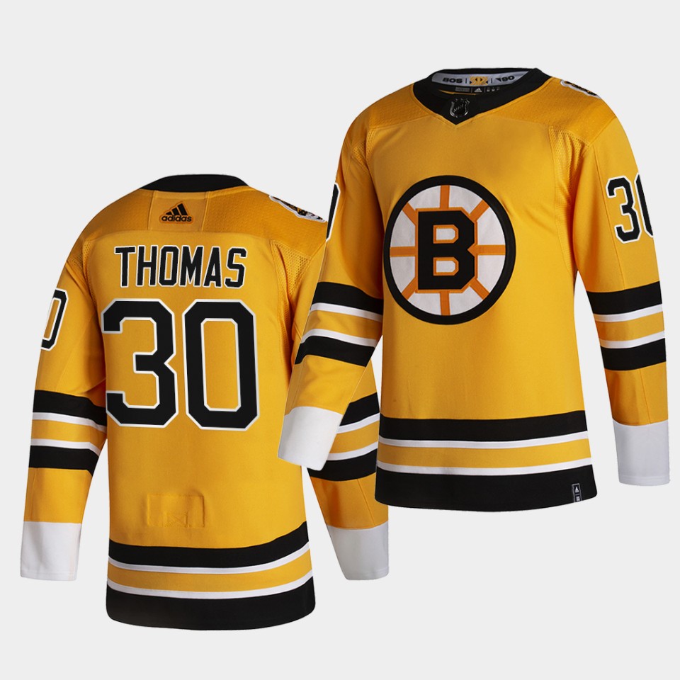 Boston Bruins #30 Tim Thomas 2021 Reverse Retro Gold Authentic Jersey Gold