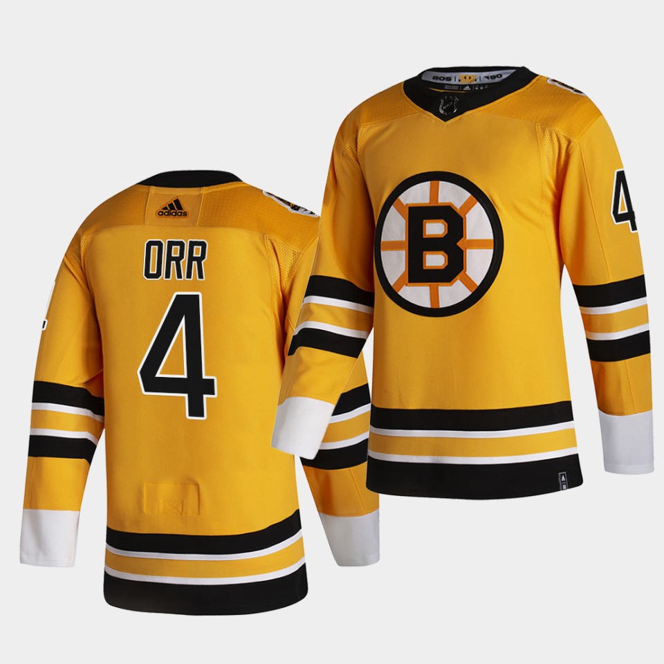 Boston Bruins #4 Bobby Orr 2021 Reverse Retro Gold Authentic Jersey Gold