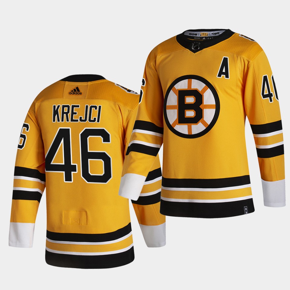 Boston Bruins #46 David Krejci 2021 Reverse Retro Gold Authentic Jersey Gold