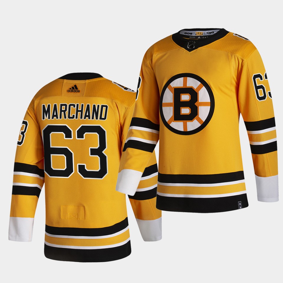 Boston Bruins #63 Brad Marchand 2021 Reverse Retro Gold Authentic Jersey Gold