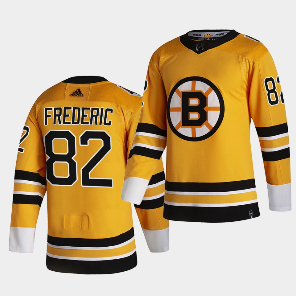 Boston Bruins #82 Trent Frederic 2021 Reverse Retro Gold Authentic Jersey Gold