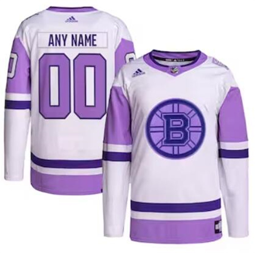Boston Bruins adidas Hockey Fights Cancer Primegreen Men/Women/Youth Unisex Authentic Custom White-Purple Jersey