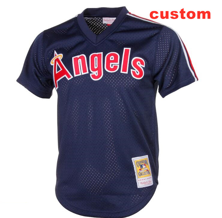California Angels Custom Mitchell & Ness Cooperstown Mesh Batting Practice Jersey - Navy