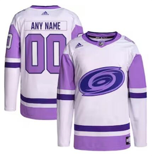 Carolina Hurricanes adidas Hockey Fights Cancer Primegreen Men/Women/Youth Unisex Authentic Custom White-Purple Jersey