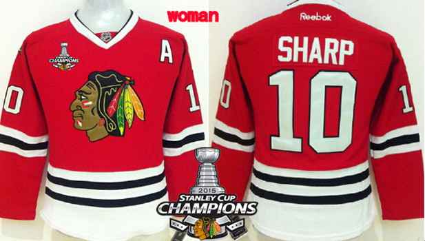 Chicago Blackhawks #10 Patrick Sharp Red Womens Jersey W/2015 Stanley Cup Champion Patch