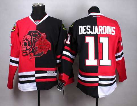 Chicago Blackhawks #11 Andrew Desjardins Red Black Two Tone With Red Skulls Jersey