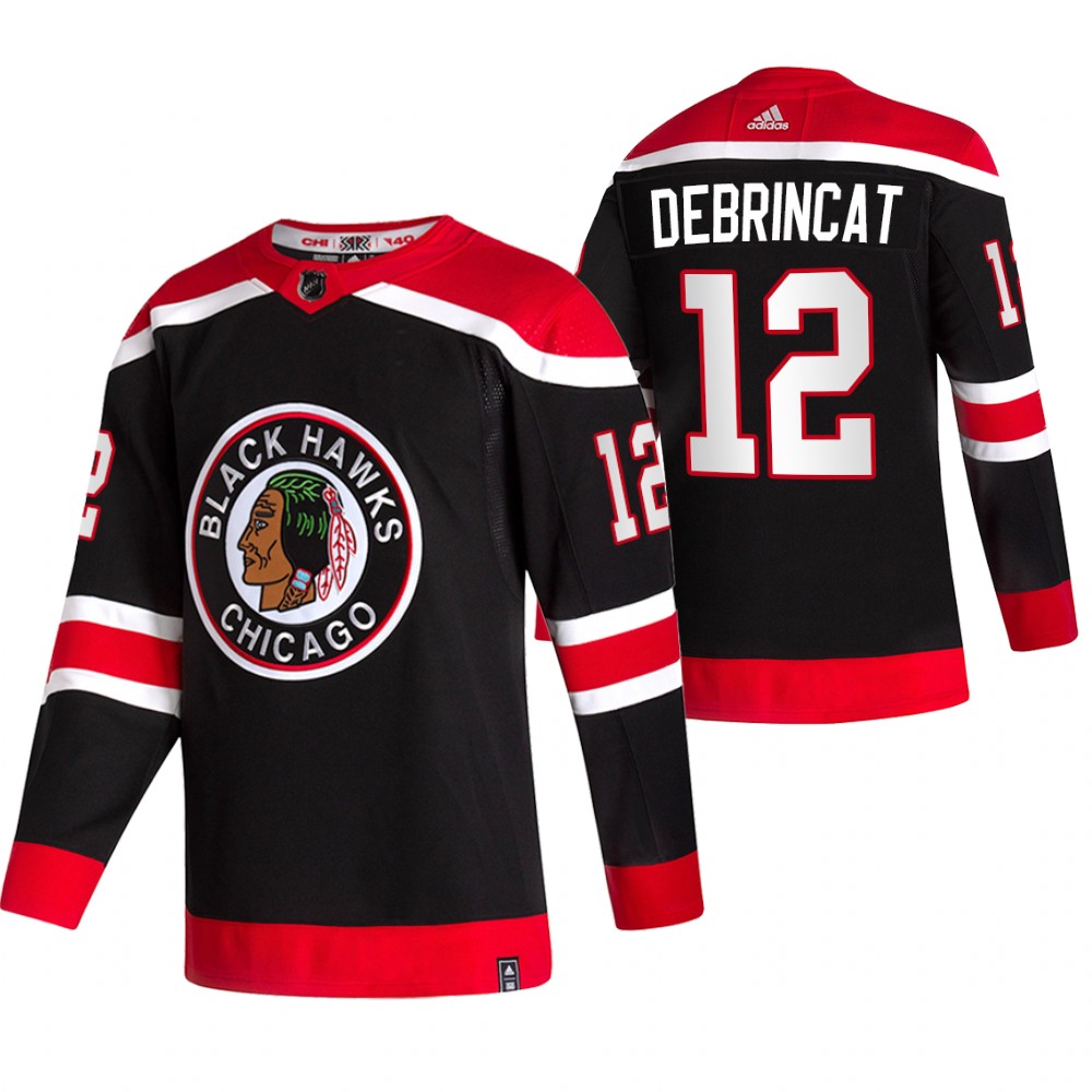 Chicago Blackhawks #12 Alex DeBrincat Black Men's Adidas 2020-21 Reverse Retro Alternate NHL Jersey