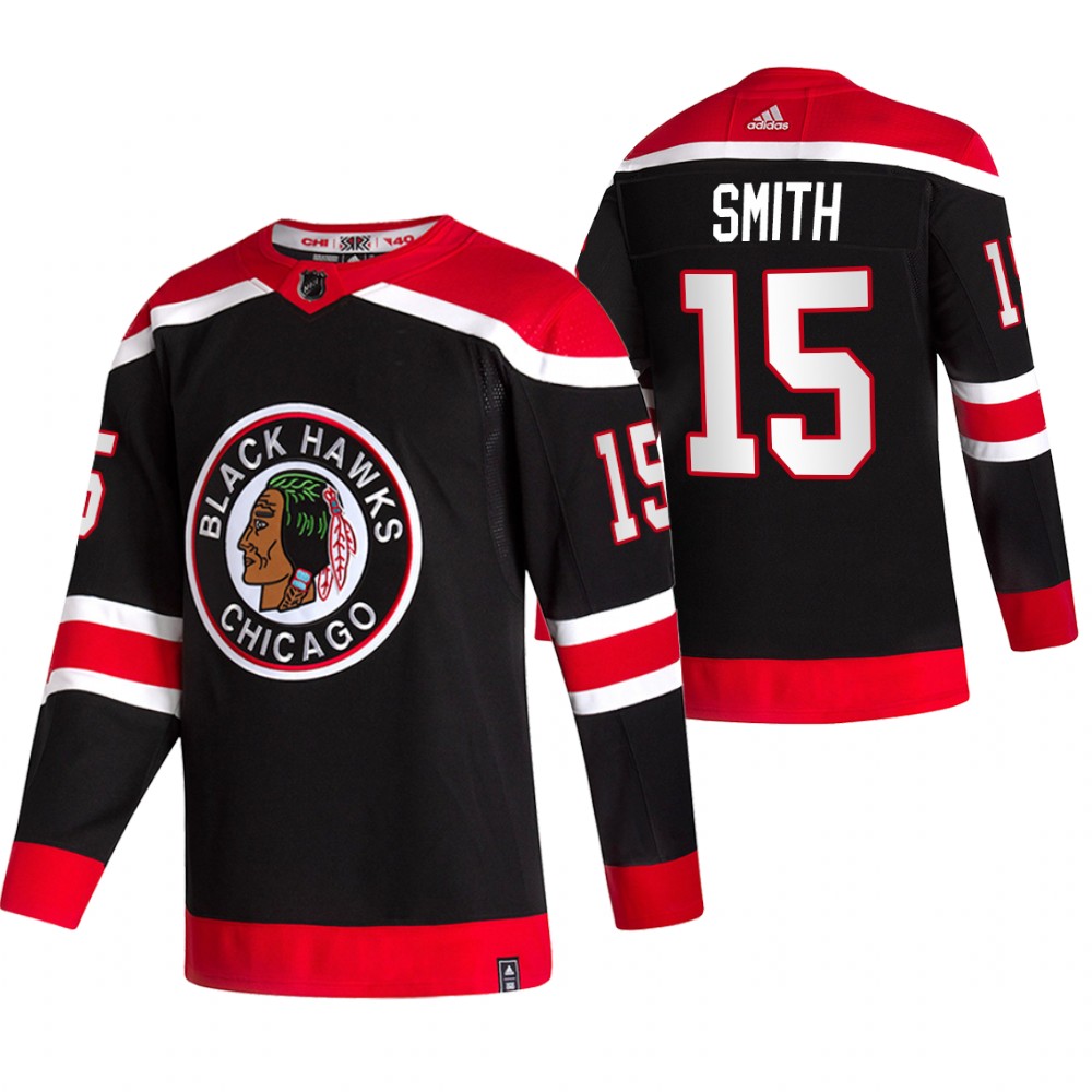 Chicago Blackhawks #15 Zack Smith Black Men's Adidas 2020-21 Reverse Retro Alternate NHL Jersey