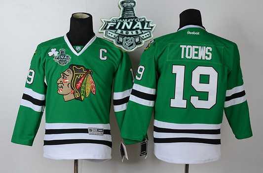 Youth Chicago Blackhawks #19 Janathan Toews 2015 Stanley Cup Green Jersey