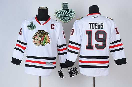 Youth Chicago Blackhawks #19 Janathan Toews 2015 Stanley Cup White Jersey