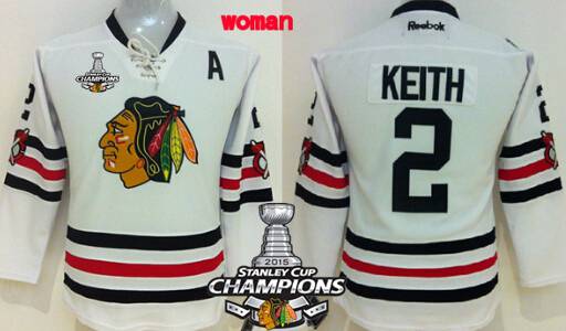 Chicago Blackhawks #2 Duncan Keith 2015 Winter Classic White Womens Jersey W/2015 Stanley Cup Champion Patch