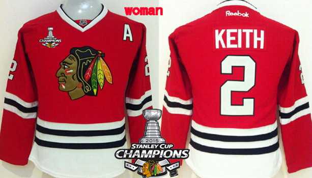 Chicago Blackhawks #2 Duncan Keith Red Womens Jersey W/2015 Stanley Cup Champion Patch