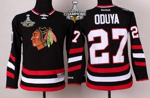 Chicago Blackhawks #27 Johnny Oduya 2014 Stadium Series Black Kids Jersey W/2015 Stanley Cup Champion Patch