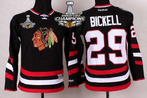 Chicago Blackhawks #29 Bryan Bickell 2014 Stadium Series Black Kids Jersey W/2015 Stanley Cup Champion Patch