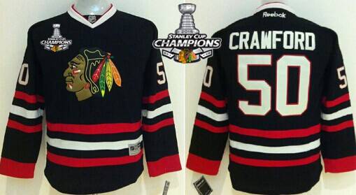 Chicago Blackhawks #50 Corey Crawford Black Kids Jersey W/2015 Stanley Cup Champion Patch