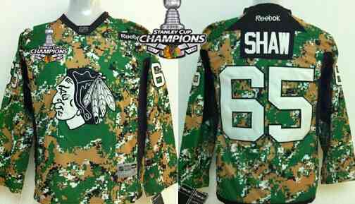 Chicago Blackhawks #65 Andrew Shaw 2014 Camo Kids Jersey W/2015 Stanley Cup Champion Patch