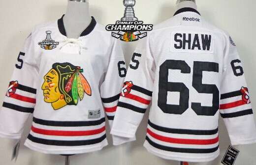 Chicago Blackhawks #65 Andrew Shaw 2015 Winter Classic White Kids Jersey W/2015 Stanley Cup Champion Patch