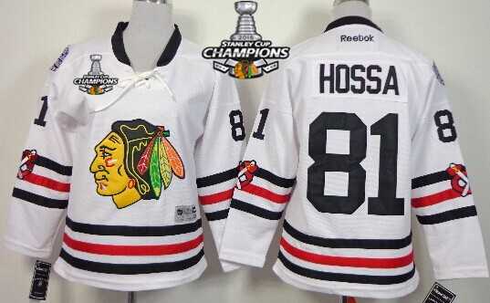 Chicago Blackhawks #81 Marian Hossa 2015 Winter Classic White Kids Jersey W/2015 Stanley Cup Champion Patch