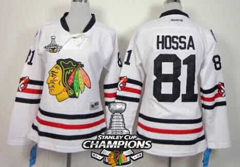 Chicago Blackhawks #81 Marian Hossa 2015 Winter Classic White Womens Jersey W/2015 Stanley Cup Champion Patch