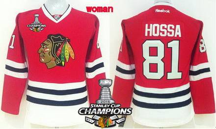 Chicago Blackhawks #81 Marian Hossa Red Womens Jersey W/2015 Stanley Cup Champion Patch