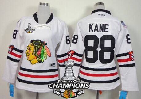 Chicago Blackhawks #88 Patrick Kane 2015 Winter Classic White Womens Jersey W/2015 Stanley Cup Champion Patch