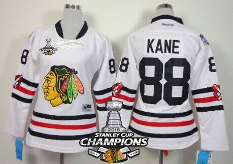 Chicago Blackhawks #88 Patrick Kane 2015 Winter Classic White Womens Jersey W/2015 Stanley Cup Champion Patch