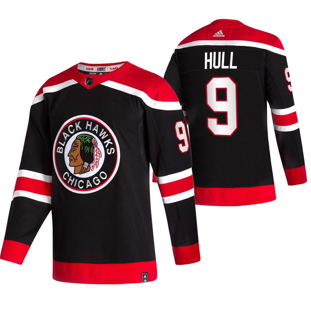 Chicago Blackhawks #9 Bobby Hull Black Men's Adidas 2020-21 Reverse Retro Alternate NHL Jersey