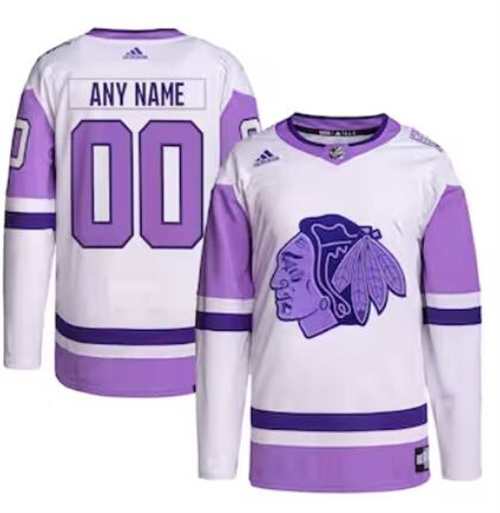 Chicago Blackhawks adidas Hockey Fights Cancer Primegreen Men/Women/Youth Unisex Authentic Custom White-Purple Jersey