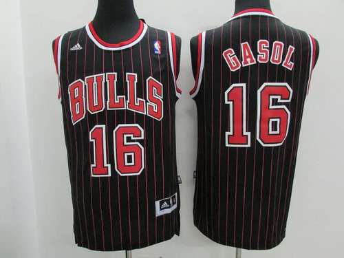 Chicago Bulls #16 Pau Gasol Revolution 30 Swingman Black Pinstripe Jersey