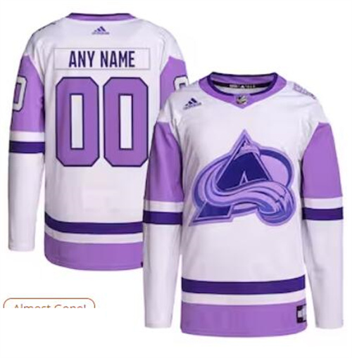 Colorado Avalanche adidas Hockey Fights Cancer Primegreen Men/Women/Youth Unisex Authentic Custom White-Purple Jersey