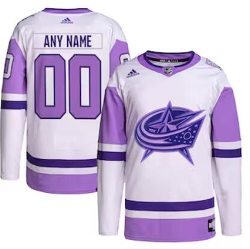 Columbus Blue Jackets adidas Hockey Fights Cancer Primegreen Men/Women/Youth Unisex Authentic Custom White-Purple Jersey