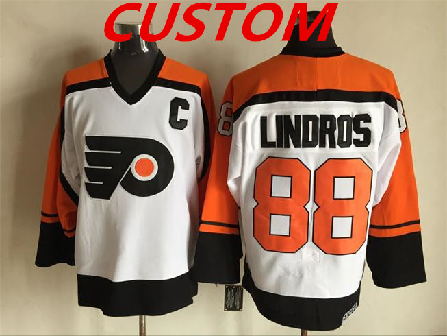 Custom Men's Philadelphia Flyers white orange CCM Throwback NHL ice hockey jerseys