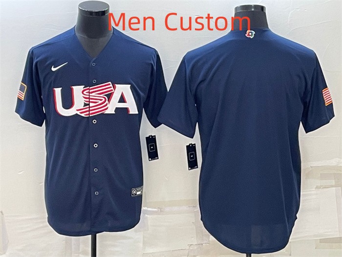 Custom Men's USA Baseball 2023 Navy World Baseball Classic Stitched Jersey