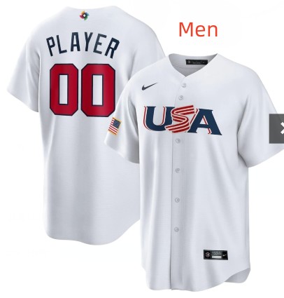 Custom Men's USA Baseball Blank 2023 White World Baseball Classic Stitched Jersey