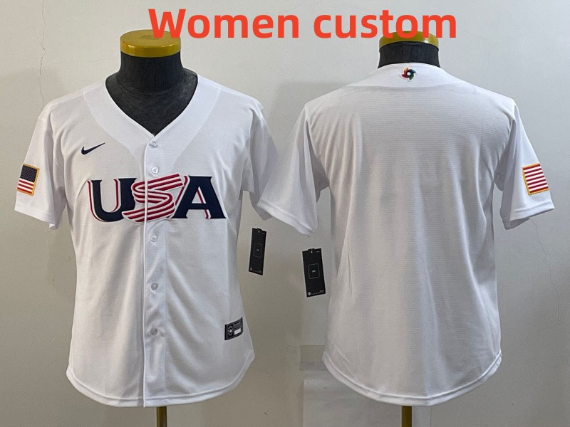 Custom Women's USA Baseball Blank 2023 White World Baseball Classic Stitched Jersey