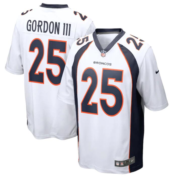 Denver Broncos No.25 Nike Game Road Jersey - White - Melvin Gordon III - Mens