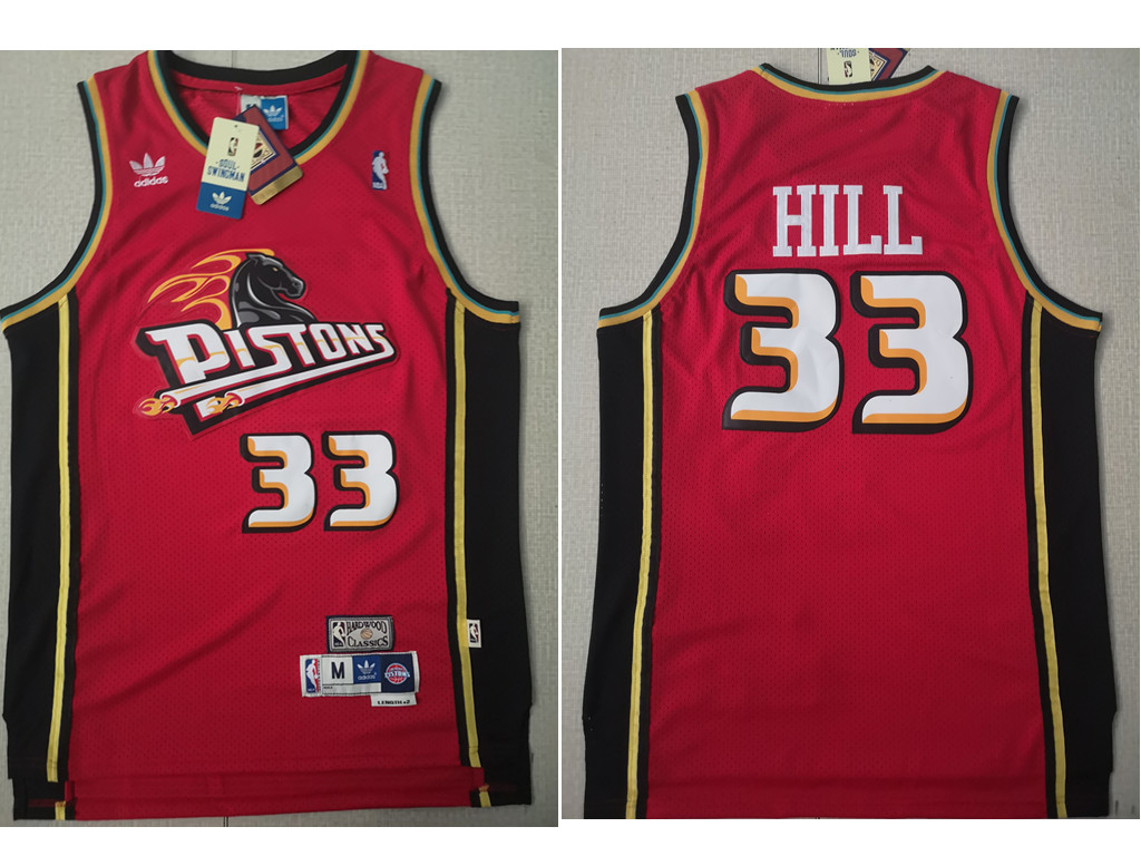 Detroit Pistons 33 Grant Hill Swingman Red Throwback Adidas Jersey
