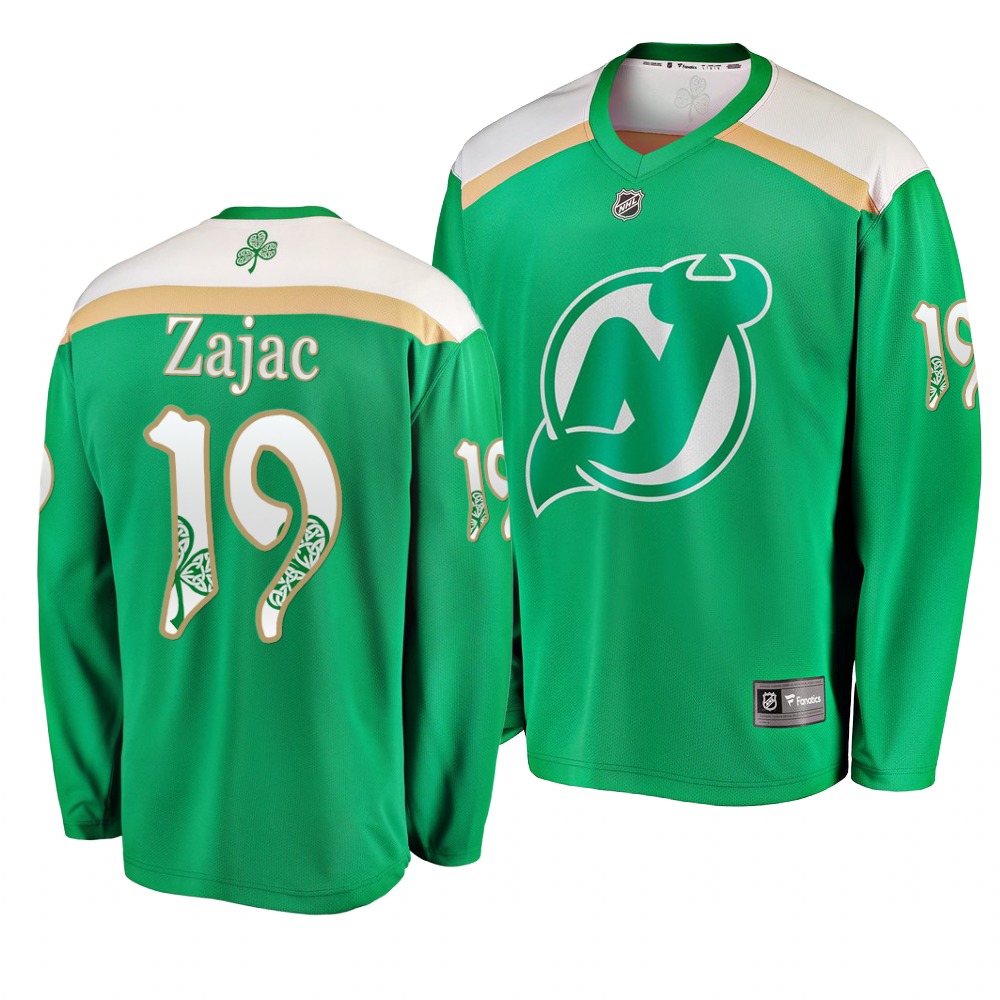 Devils 19 Travis Zajac Green 2019 St. Patrick's Day Adidas Jersey