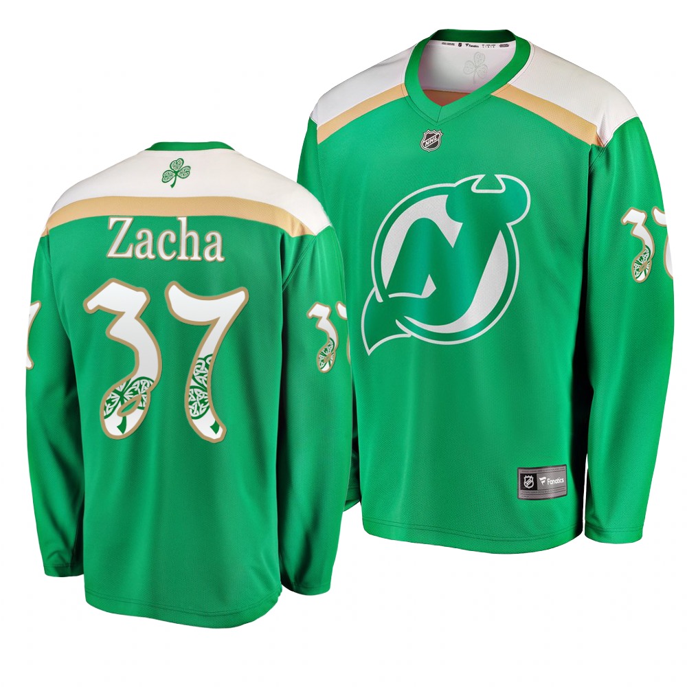 Devils 37 Pavel Zacha Green 2019 St. Patrick's Day Adidas Jersey