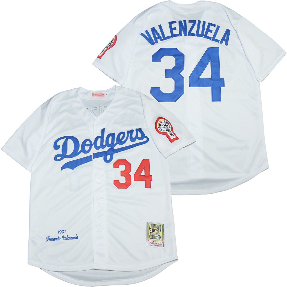 Dodgers 34 Fernando Valenzuela White 1981 Cooperstown Collection Jersey