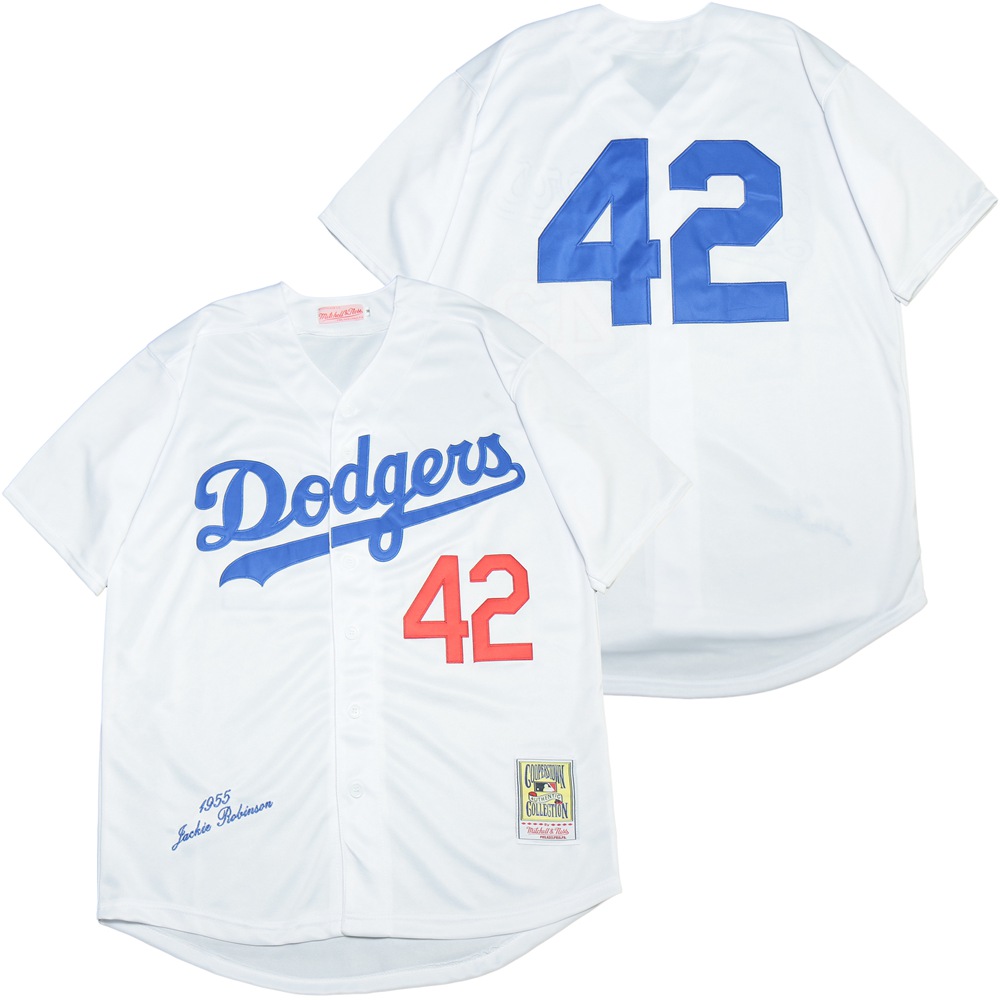 Dodgers 42 Jackie Robinson White 1955 Cooperstown Collection Jersey